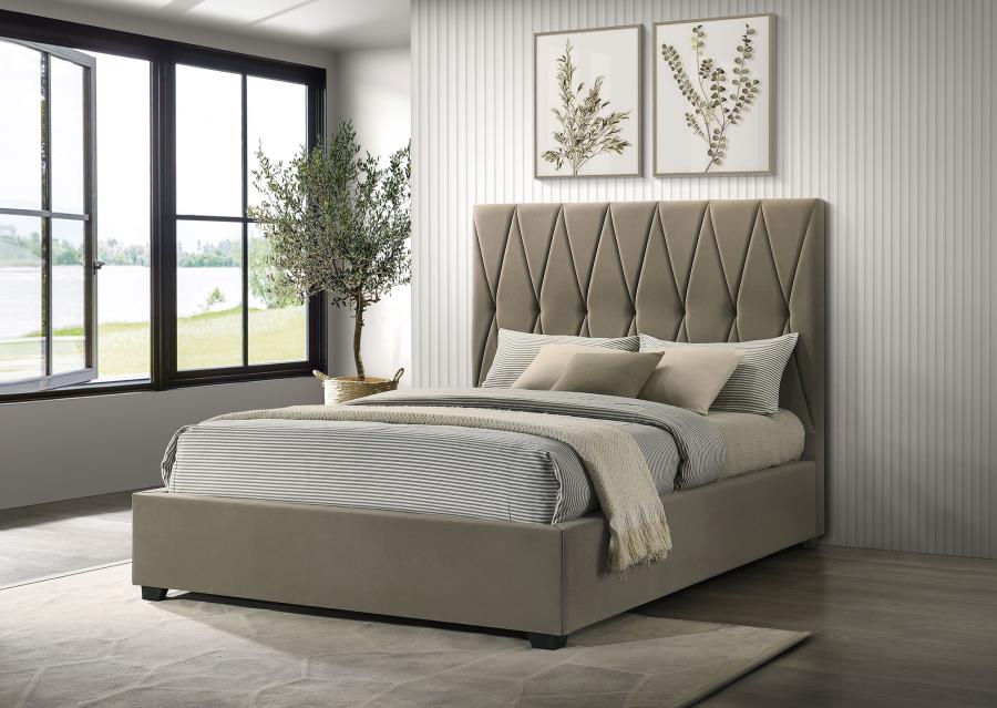 Delsea Upholstered Queen Panel Platform Bed Light Brown-2
