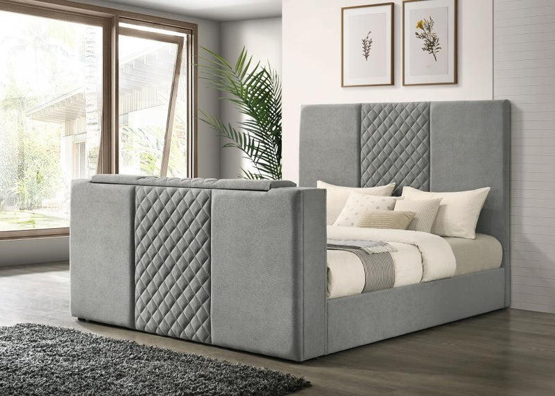 Tara 61-inch Upholstered Eastern King Panel TV Bed Grey-zoom-