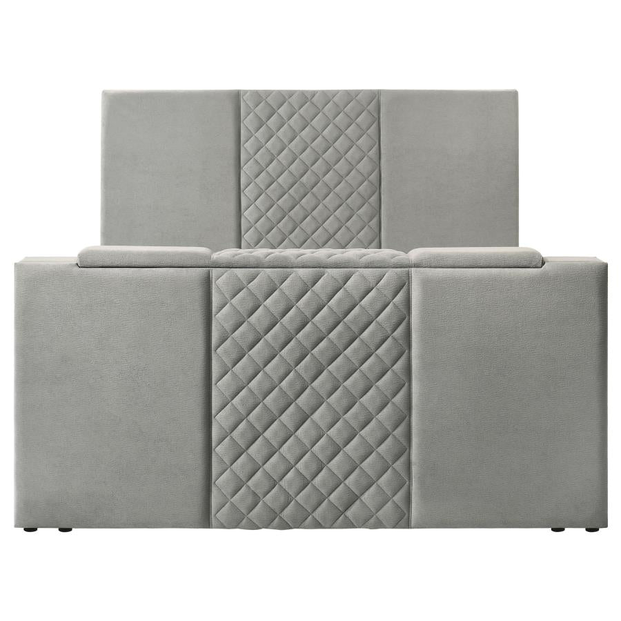 Tara 61-inch Upholstered Eastern King Panel TV Bed Grey-zoom-6