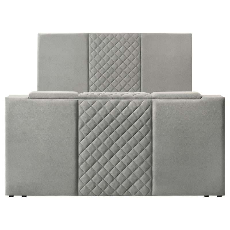 Tara 61-inch Upholstered Eastern King Panel TV Bed Grey-zoom-