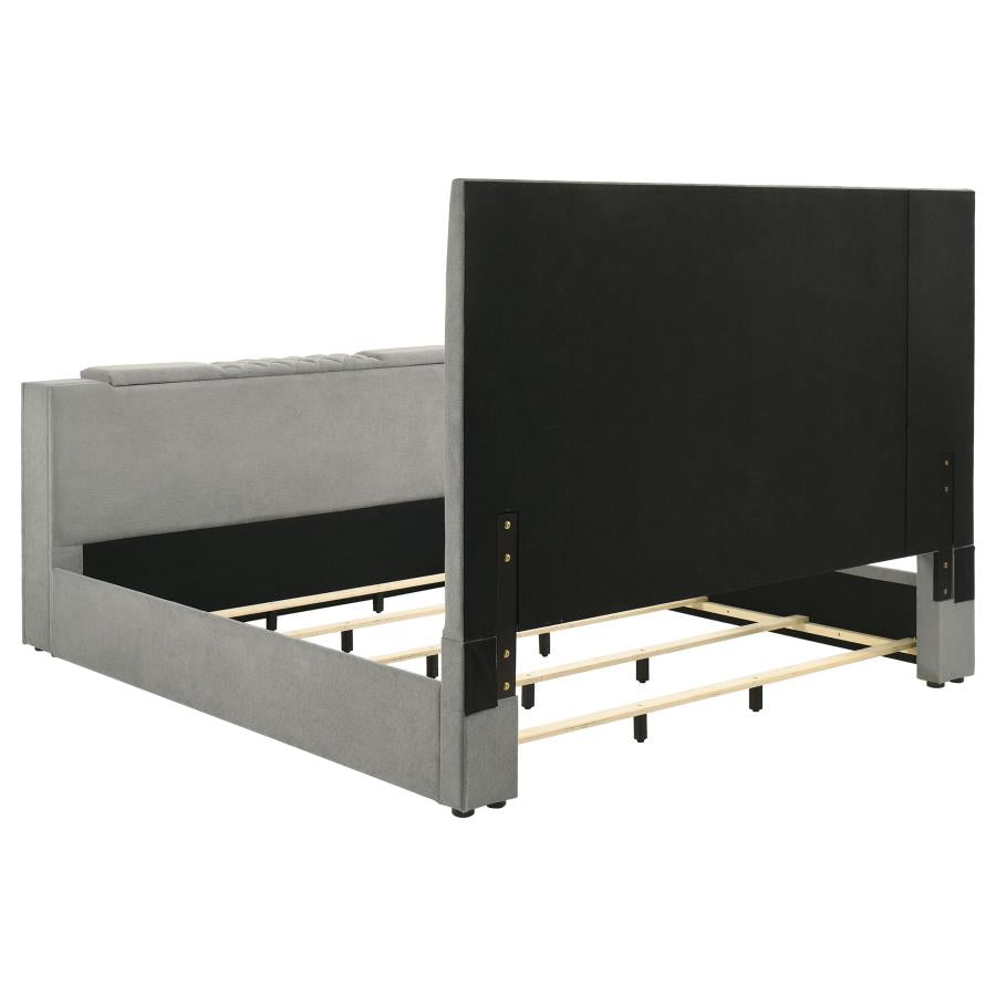 Tara 61-inch Upholstered Eastern King Panel TV Bed Grey-7