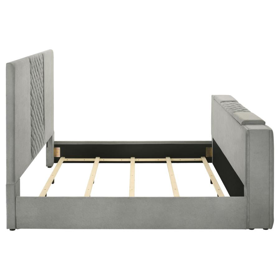 Tara 61-inch Upholstered Eastern King Panel TV Bed Grey-8