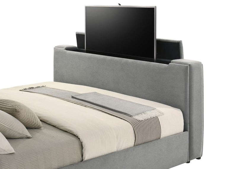 Tara 61-inch Upholstered Eastern King Panel TV Bed Grey-zoom-