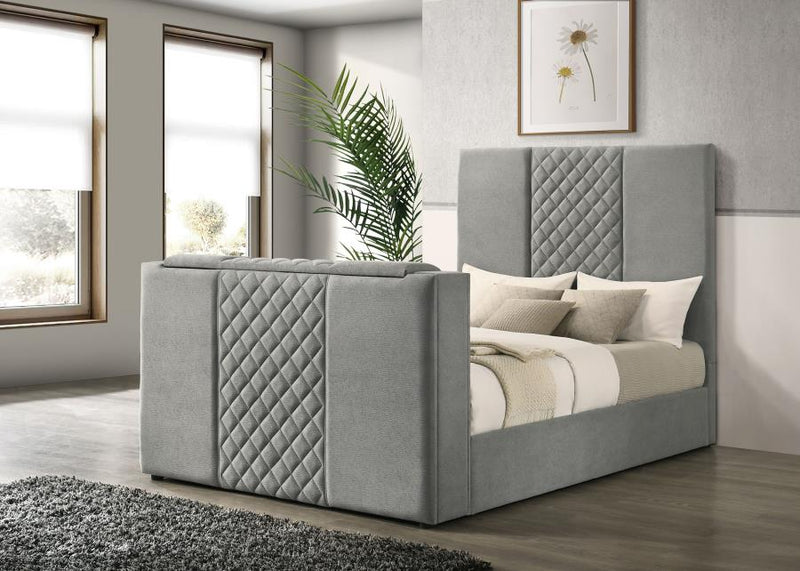 Tara 61-inch Upholstered Queen Panel TV Bed Grey-zoom-
