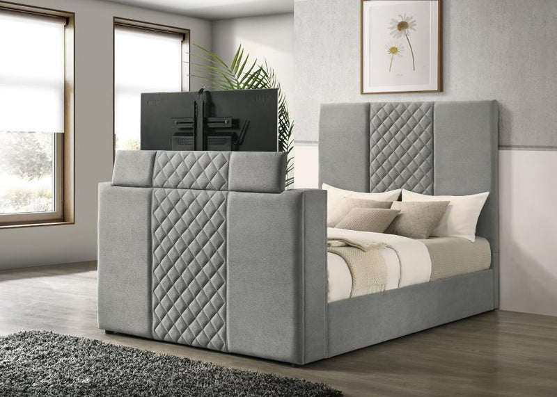 Tara 61-inch Upholstered Queen Panel TV Bed Grey-zoom-
