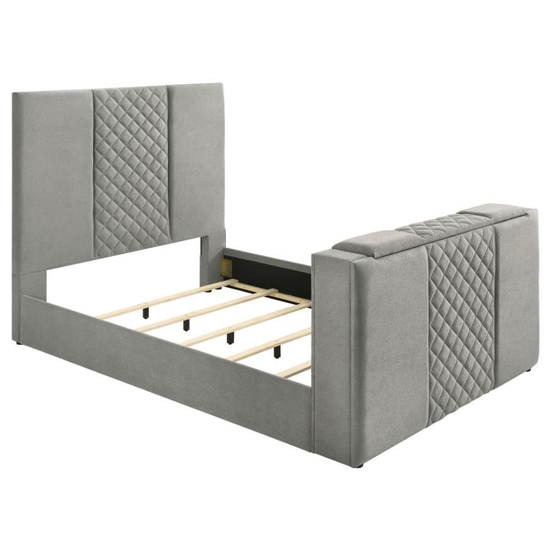Tara 61-inch Upholstered Queen Panel TV Bed Grey-zoom-