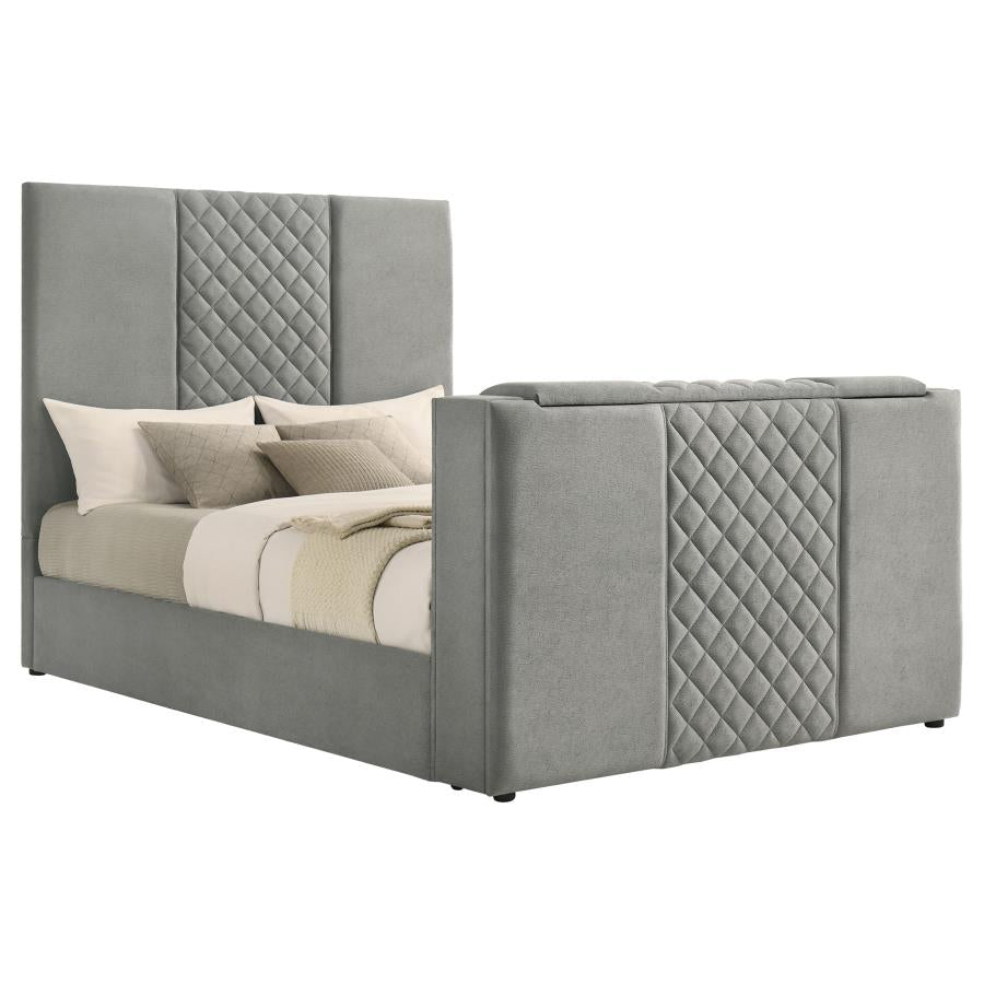 Tara 61-inch Upholstered Queen Panel TV Bed Grey-zoom-4
