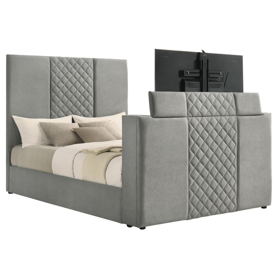 Tara 61-inch Upholstered Queen Panel TV Bed Grey-5