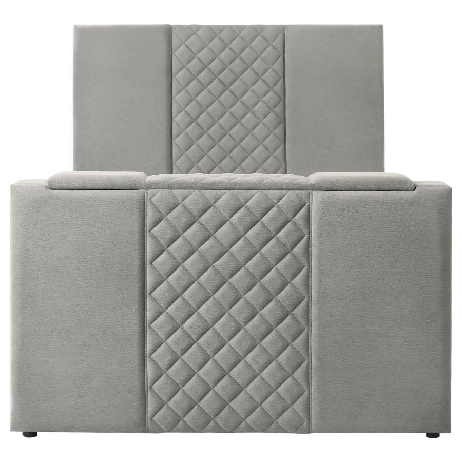 Tara 61-inch Upholstered Queen Panel TV Bed Grey-6