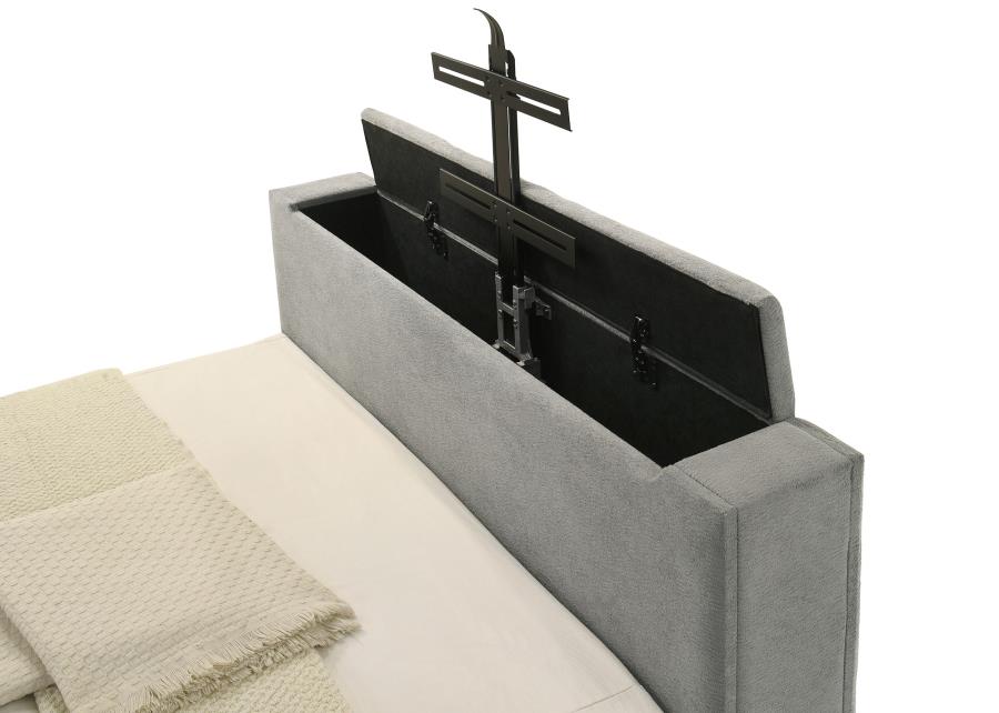 Tara 61-inch Upholstered Queen Panel TV Bed Grey-10