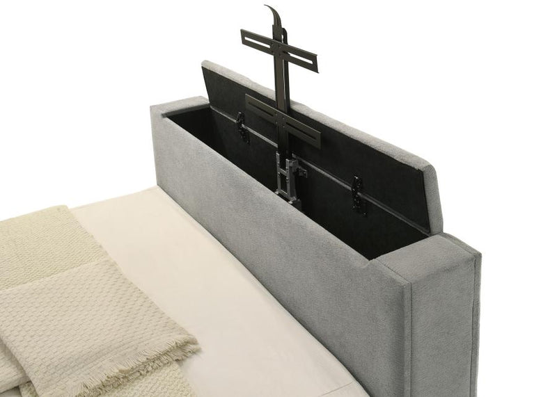 Tara 61-inch Upholstered Queen Panel TV Bed Grey-zoom-