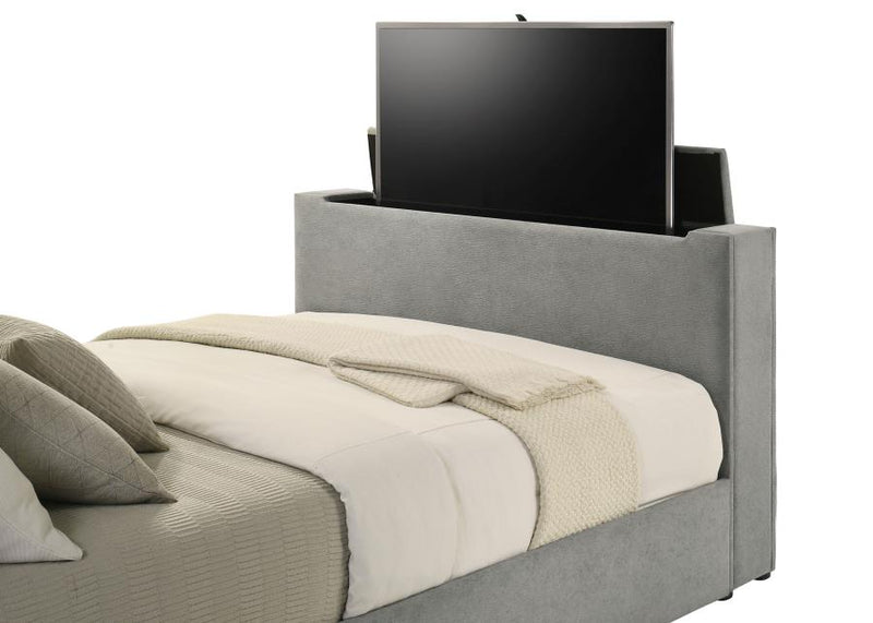 Tara 61-inch Upholstered Queen Panel TV Bed Grey-zoom-