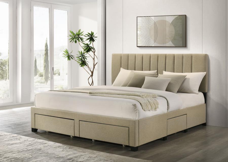 Wheatland 4-drawer Upholstered Eastern King Storage Bed Brown-2