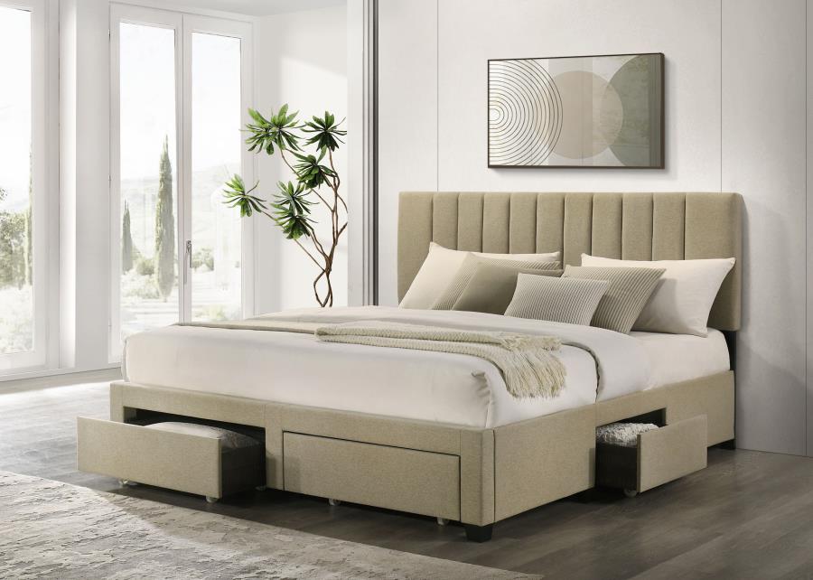 Wheatland 4-drawer Upholstered Eastern King Storage Bed Brown-zoom-3