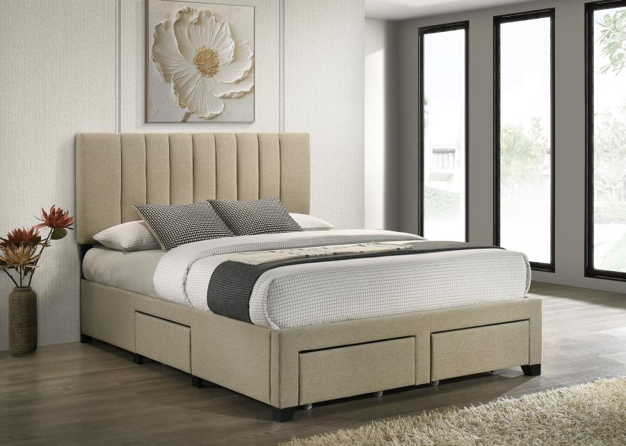 Wheatland 4-drawer Upholstered Queen Storage Bed Light Brown-zoom-2