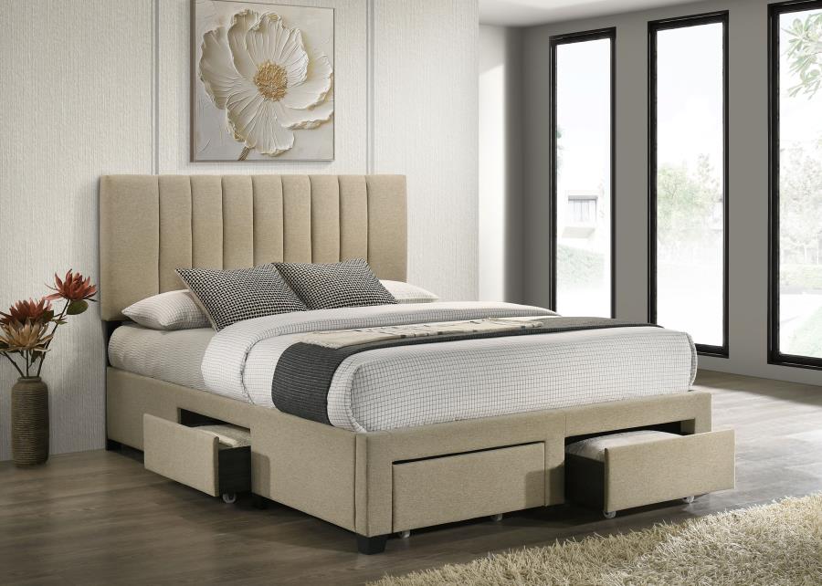 Wheatland 4-drawer Upholstered Queen Storage Bed Light Brown-3