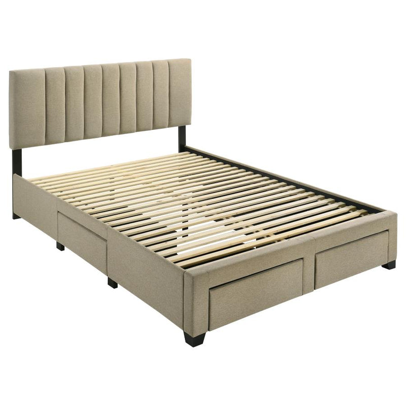 Wheatland 4-drawer Upholstered Queen Storage Bed Light Brown-zoom-