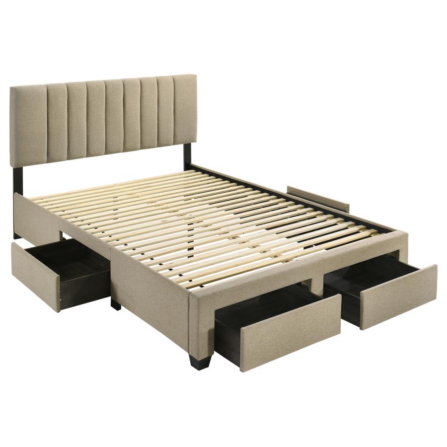 Wheatland 4-drawer Upholstered Queen Storage Bed Light Brown-zoom-1