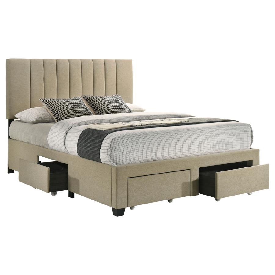 Wheatland 4-drawer Upholstered Queen Storage Bed Light Brown-zoom-5