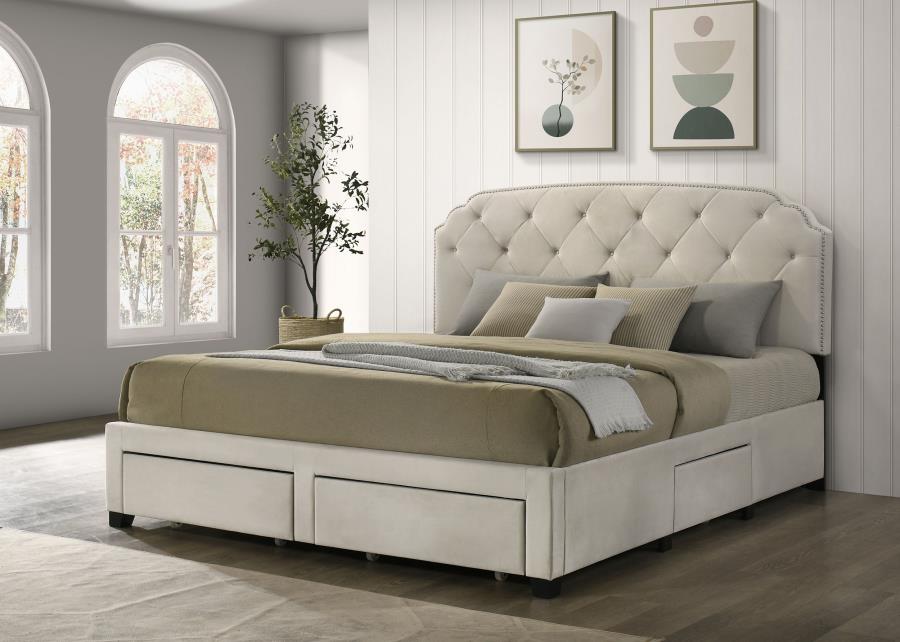 Marianna 4-drawer Upholstered Eastern King Storage Bed Cream-zoom-2