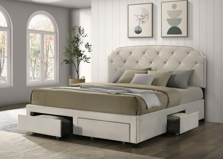 Marianna 4-drawer Upholstered Eastern King Storage Bed Cream-3