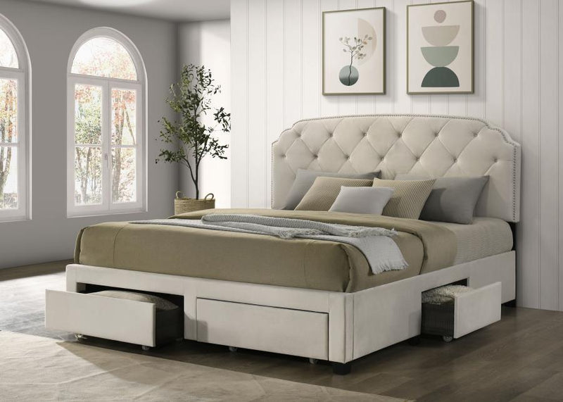 Marianna 4-drawer Upholstered Eastern King Storage Bed Cream-zoom-