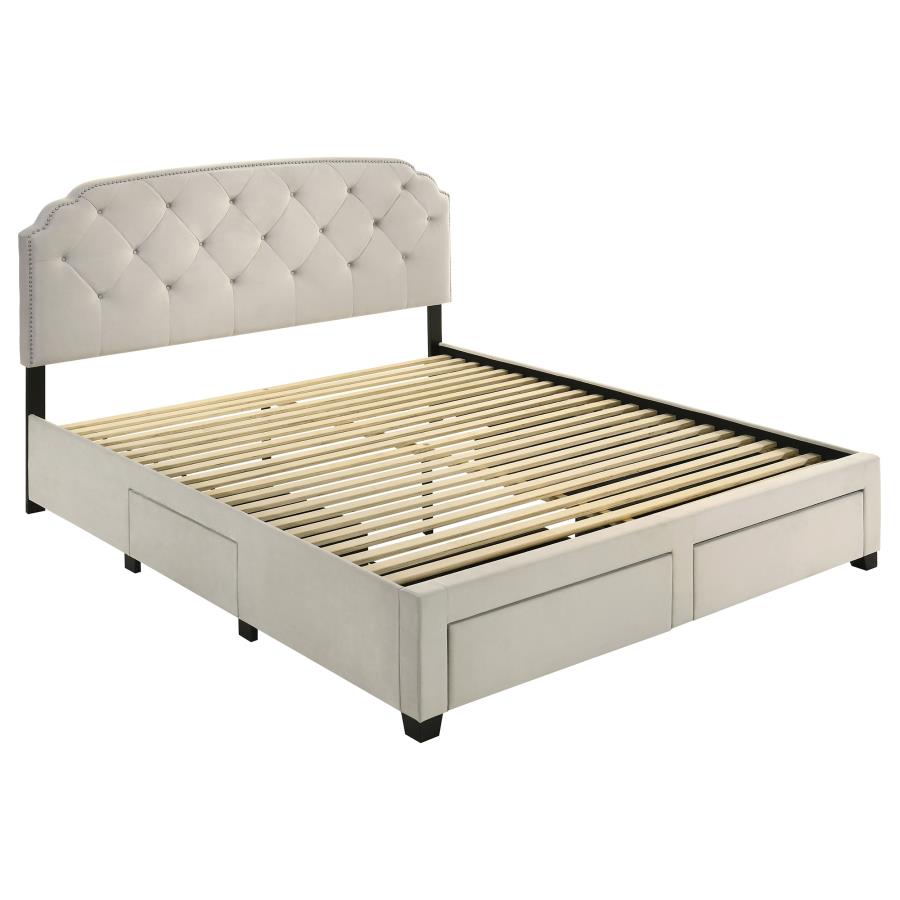 Marianna 4-drawer Upholstered Eastern King Storage Bed Cream-4