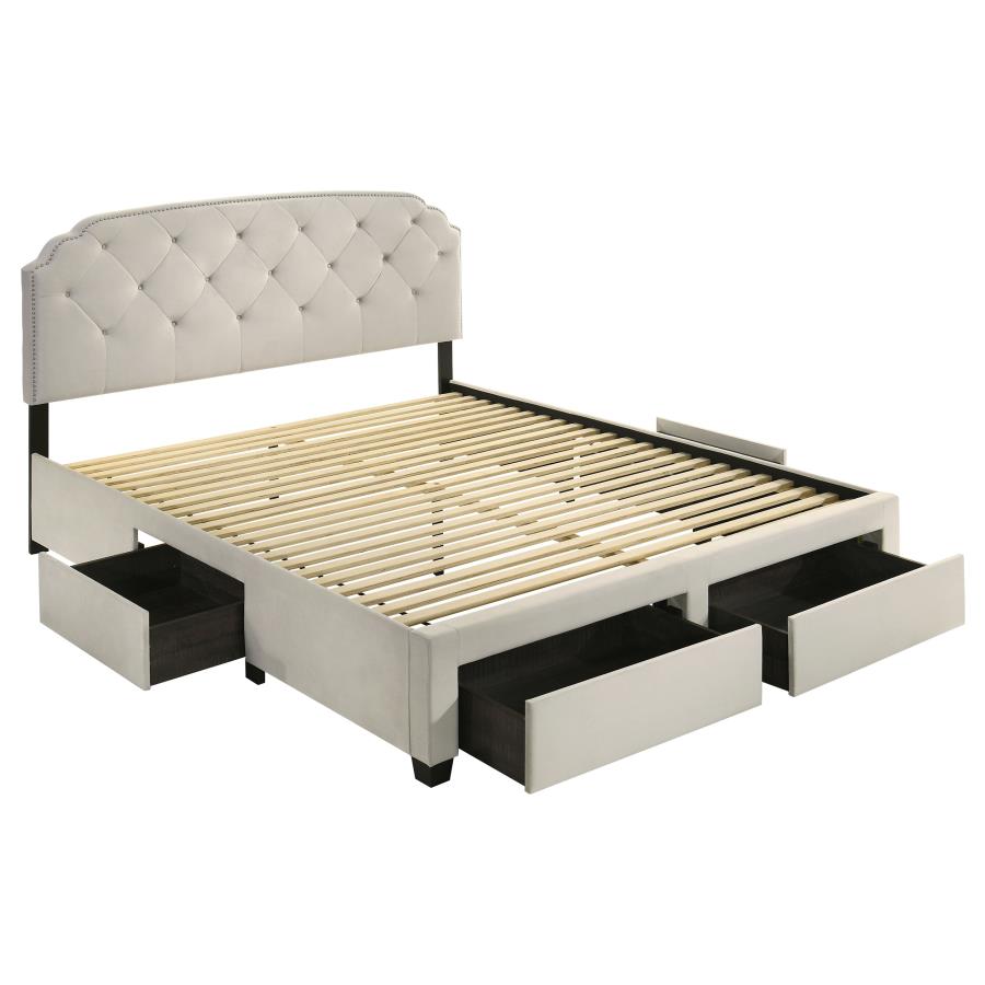 Marianna 4-drawer Upholstered Eastern King Storage Bed Cream-zoom-1