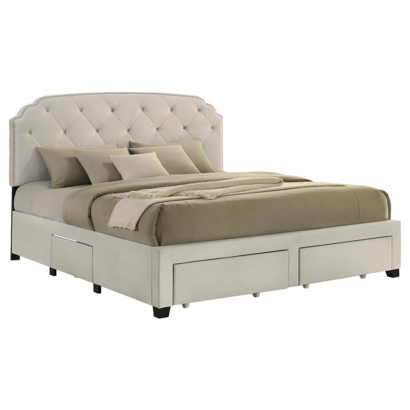 Marianna 4-drawer Upholstered Eastern King Storage Bed Cream-zoom-