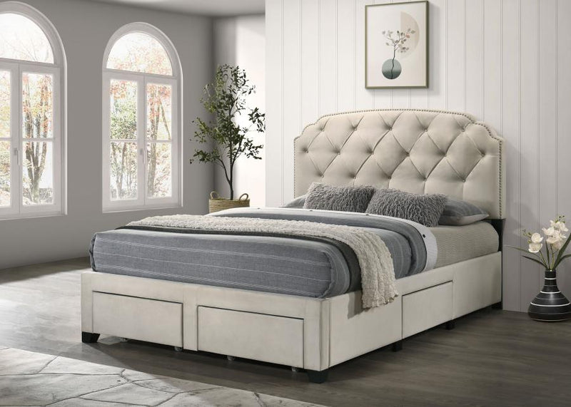 Marianna 4-drawer Upholstered Queen Storage Bed Cream-zoom-