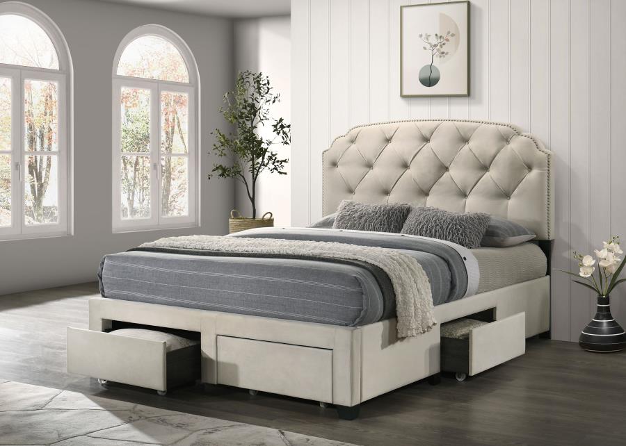 Marianna 4-drawer Upholstered Queen Storage Bed Cream-3