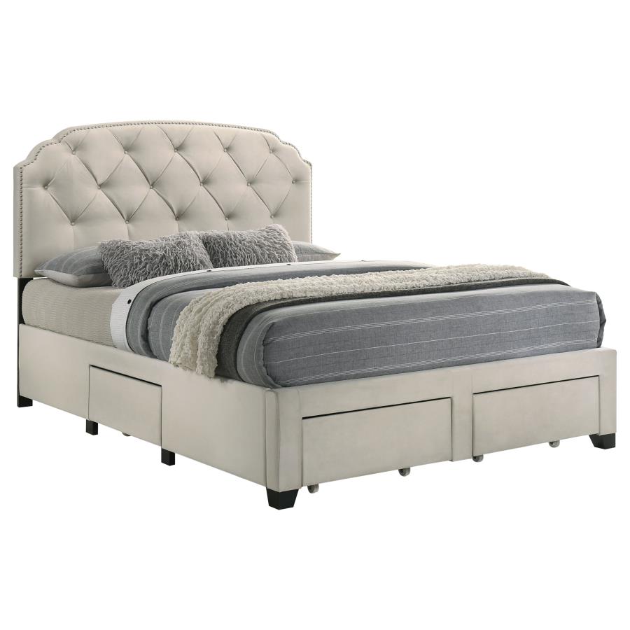 Marianna 4-drawer Upholstered Queen Storage Bed Cream-5