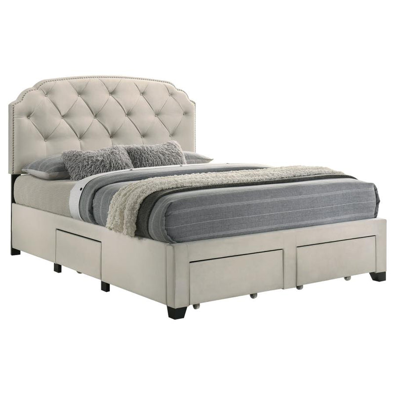 Marianna 4-drawer Upholstered Queen Storage Bed Cream-zoom-