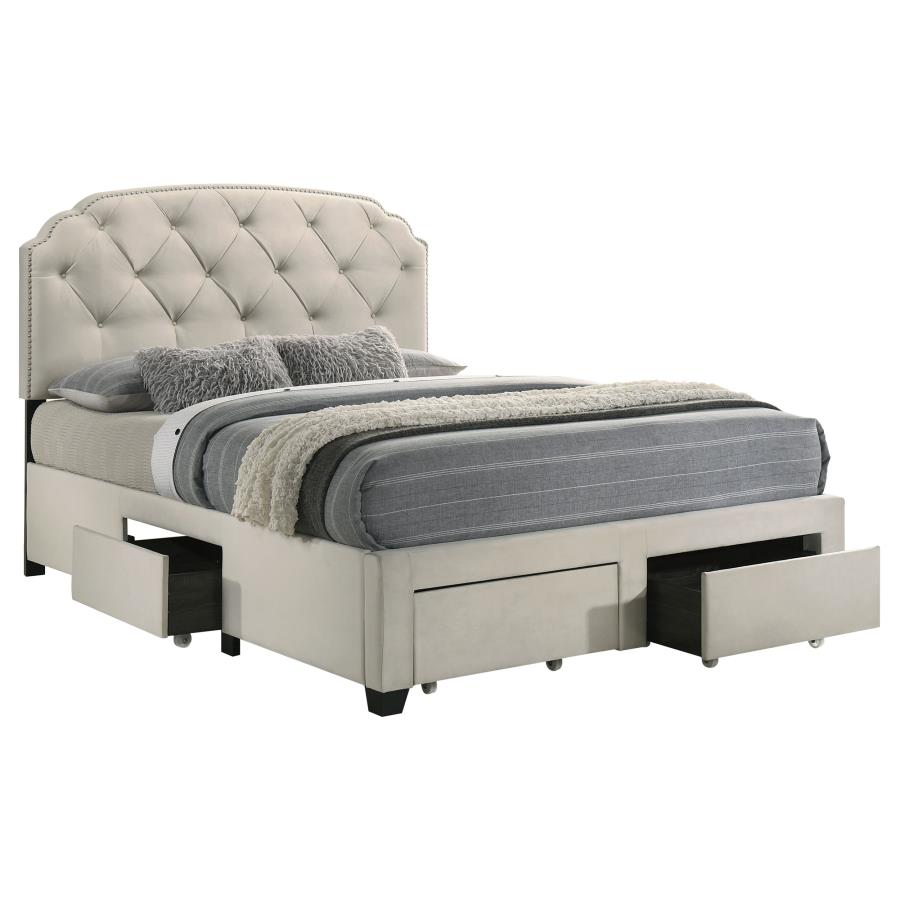 Marianna 4-drawer Upholstered Queen Storage Bed Cream-zoom-6