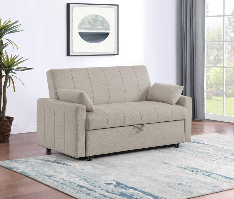 Portland Boucle Upholstered Sleeper Sofa Bed Latte-zoom-