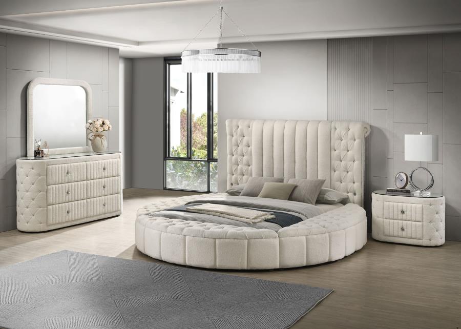 Sonya 4-piece Upholstered Eastern King Bedroom Set Ivory-1