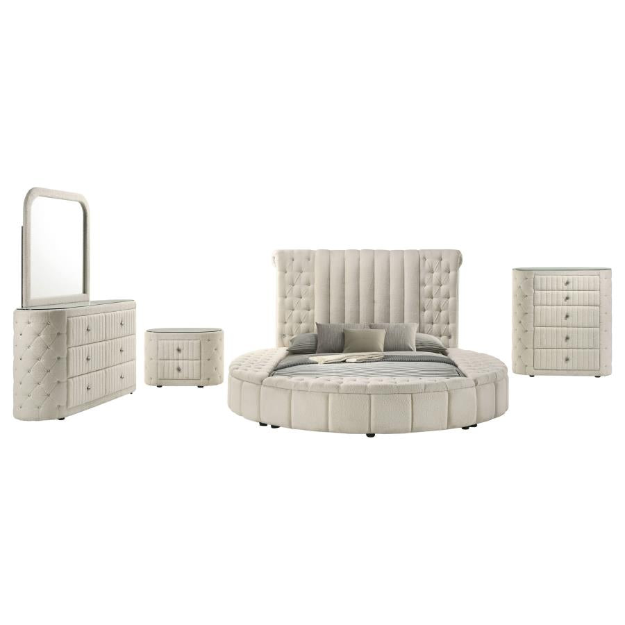 Sonya 5-piece Upholstered Eastern King Bedroom Set Ivory-2