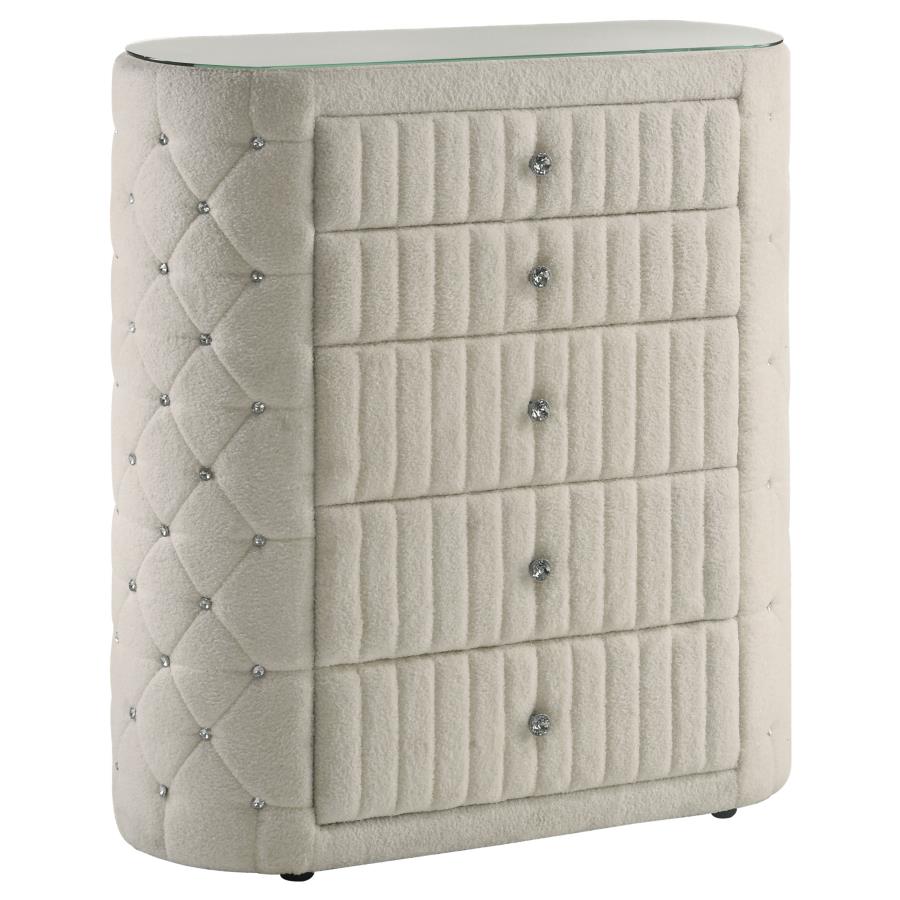 Sonya 5-piece Upholstered Eastern King Bedroom Set Ivory-12