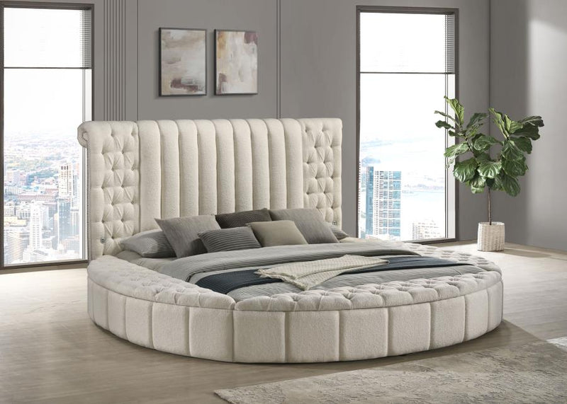 Sonya Upholstered Eastern King Round Storage Bed Ivory-zoom-