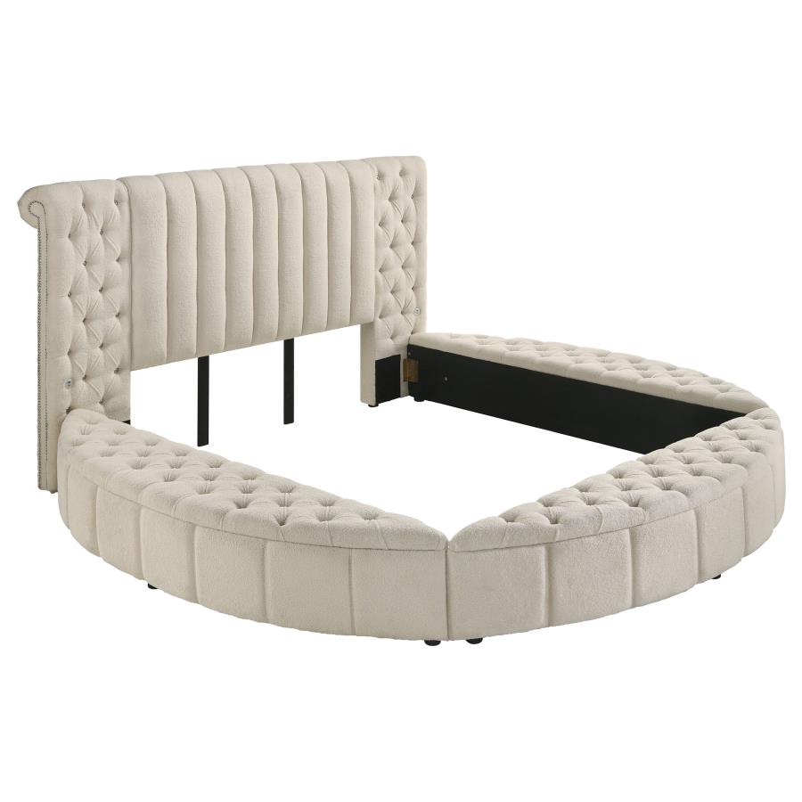 Sonya Upholstered Eastern King Round Storage Bed Ivory-1