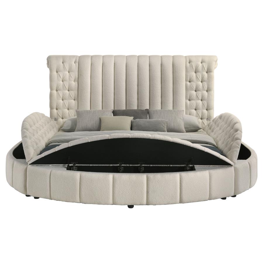 Sonya Upholstered Eastern King Round Storage Bed Ivory-4