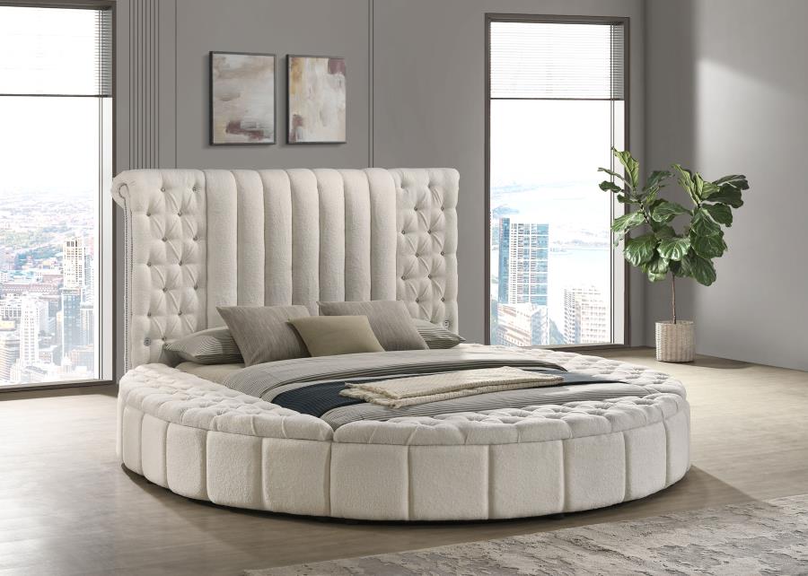 Sonya Upholstered Queen Round Storage Bed Ivory-2