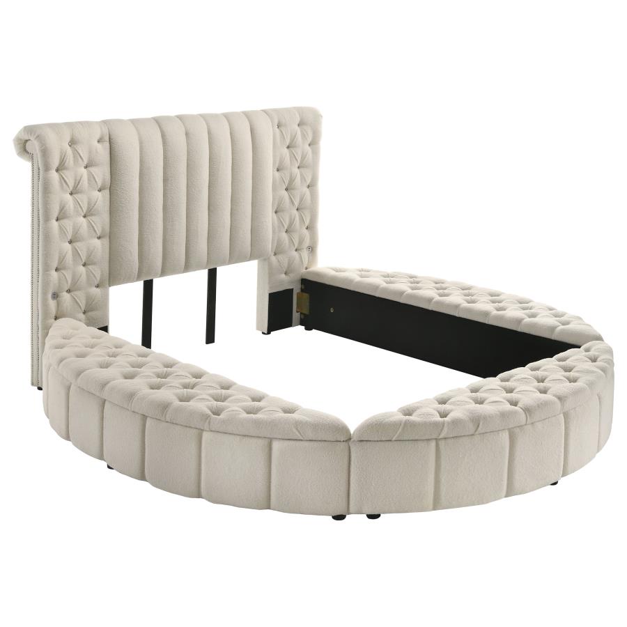 Sonya Upholstered Queen Round Storage Bed Ivory-1