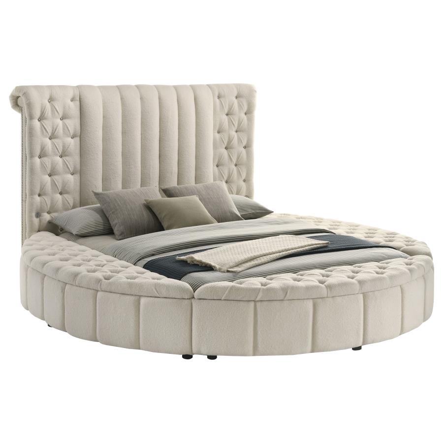 Sonya Upholstered Queen Round Storage Bed Ivory-3