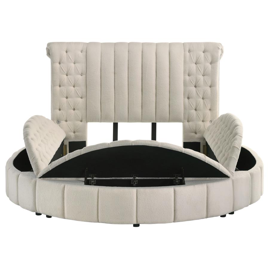 Sonya Upholstered Queen Round Storage Bed Ivory-5