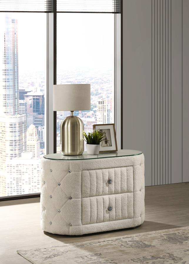 Sonya 2-drawer Upholstered Nightstand Bedside Table Ivory-zoom-