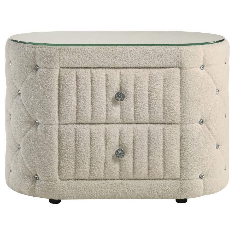 Sonya 2-drawer Upholstered Nightstand Bedside Table Ivory-zoom-3