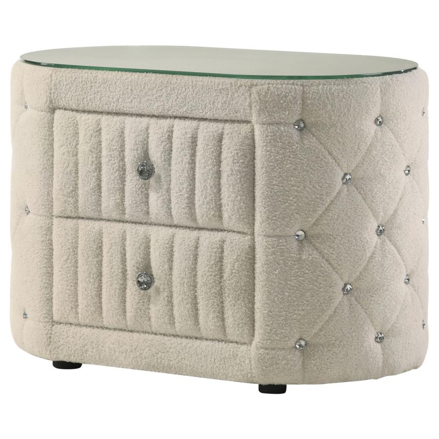 Sonya 2-drawer Upholstered Nightstand Bedside Table Ivory-zoom-4