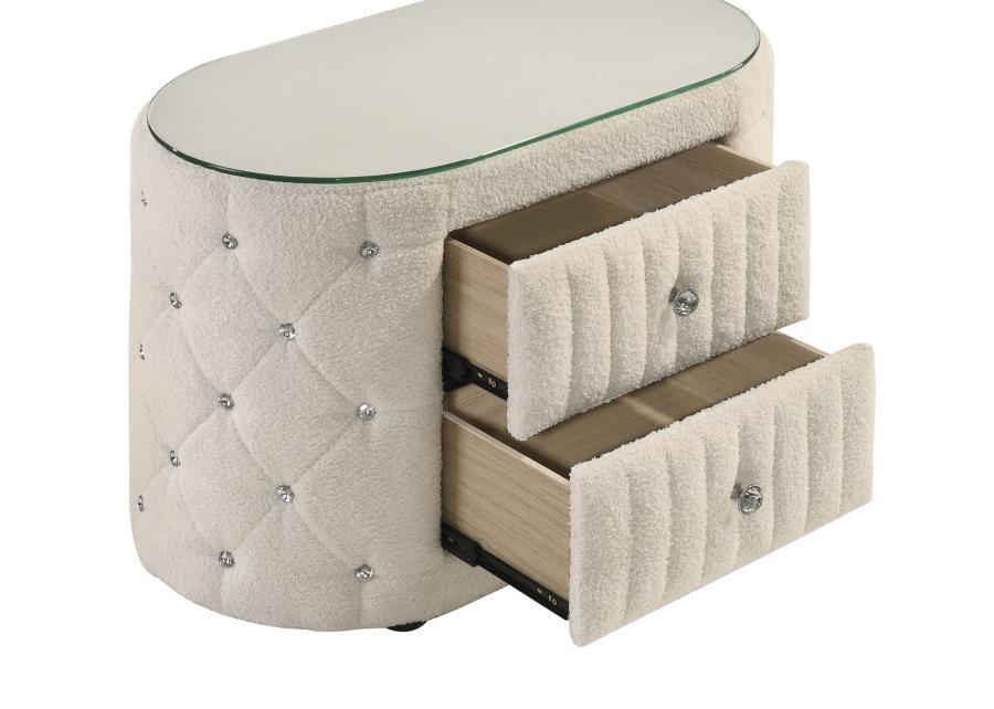 Sonya 2-drawer Upholstered Nightstand Bedside Table Ivory-10