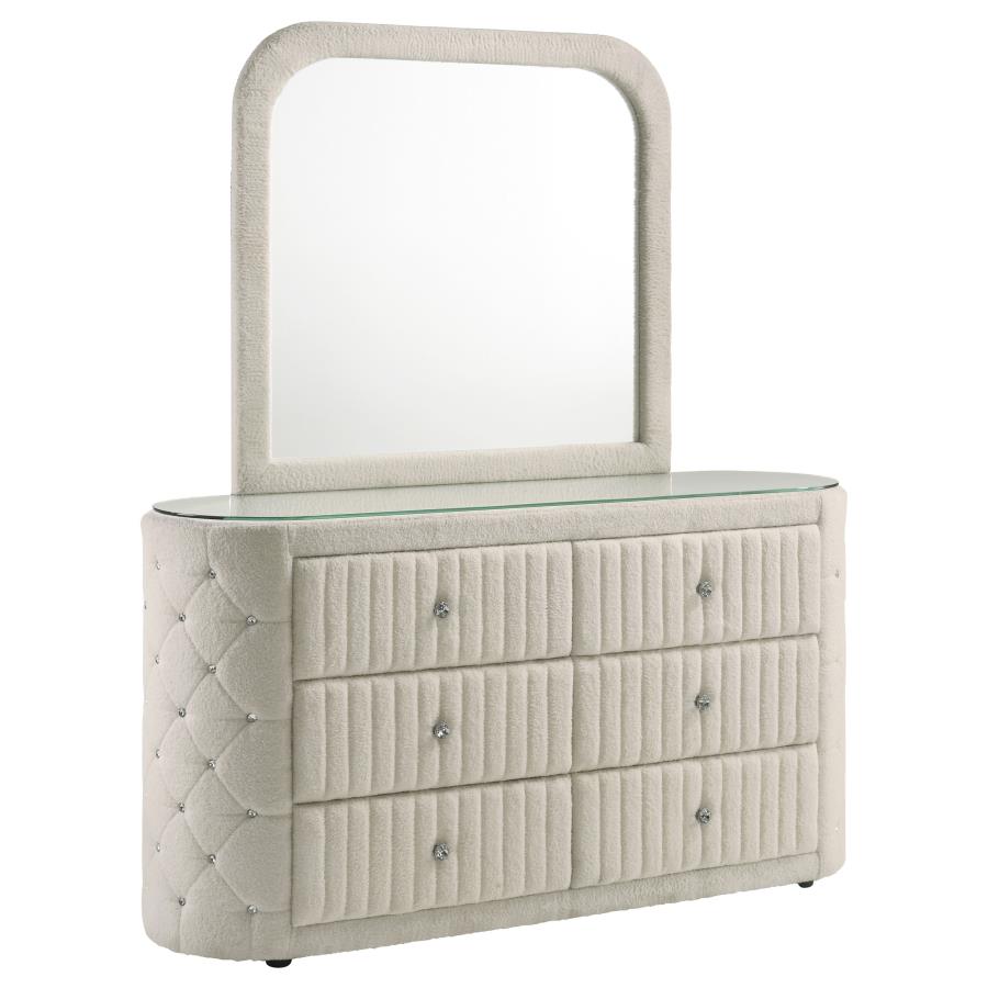 Sonya 6-drawer Upholstered Bedroom Dresser with Mirror Ivory-1